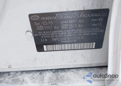2016 Hyundai Sonata Se из США, поврежденный, VIN 5NPE24AF0GH358836